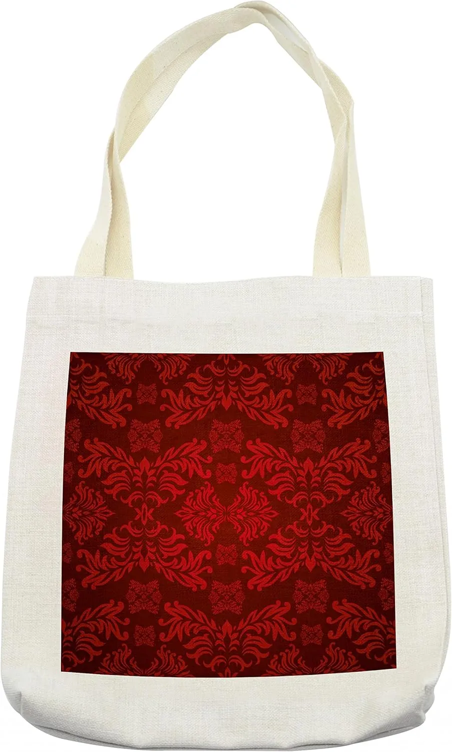 Lunarable Maroon Tote Bag, Classical Nature Leaf Motifs Floral Tile Old Fashioned Grunge Antiquity, Cloth Linen Reusable Bag for Shopping Books Beach and More, 16.5" X 14", Cream