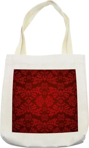Lunarable Maroon Tote Bag, Classical Nature Leaf Motifs Floral Tile Old Fashioned Grunge Antiquity, Cloth Linen Reusable Bag for Shopping Books Beach and More, 16.5" X 14", Cream