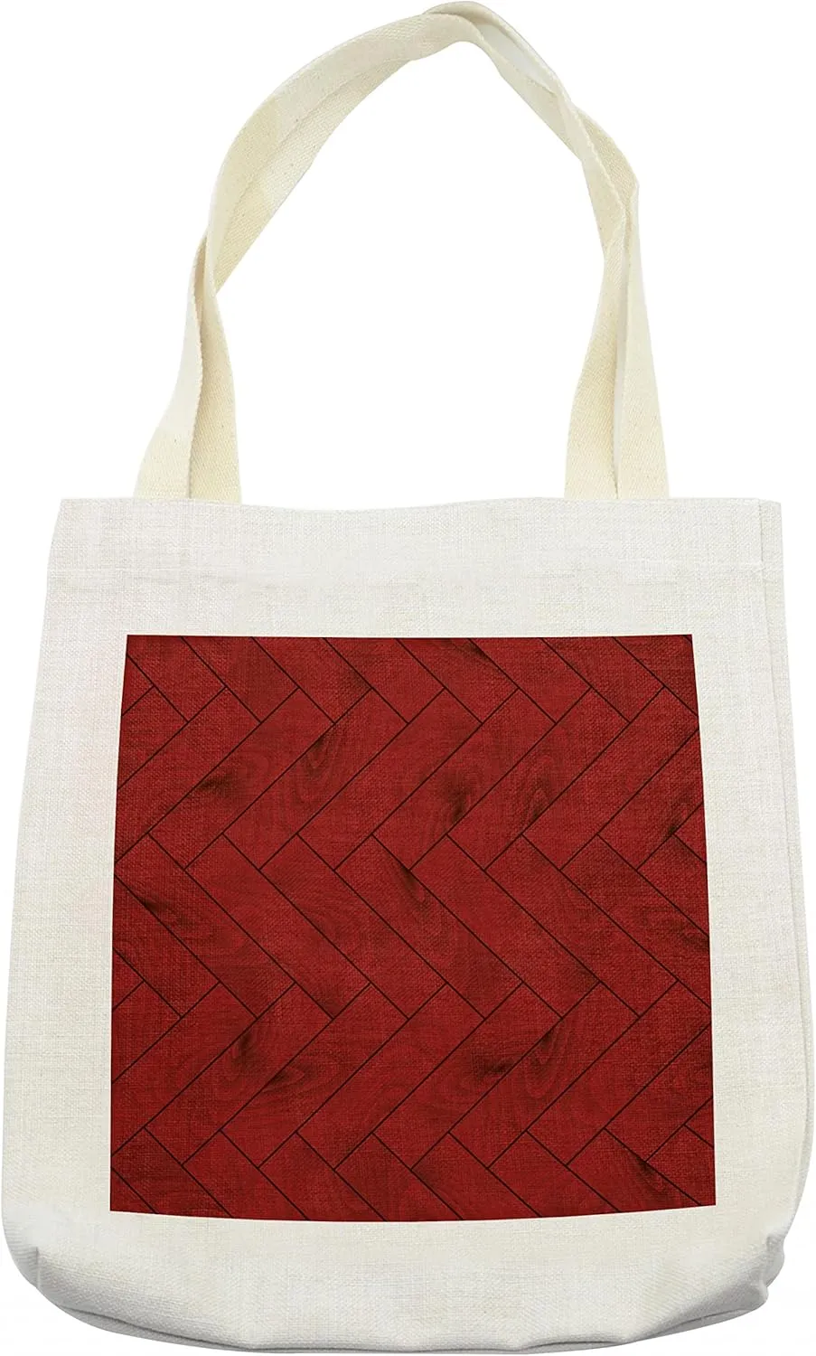 Lunarable Maroon Tote Bag, Zigzag Wood Texture Image Parquet Arboreal Surface Herringbone Country Design, Cloth Linen Reusable Bag for Shopping Books Beach and More, 16.5" X 14", Cream