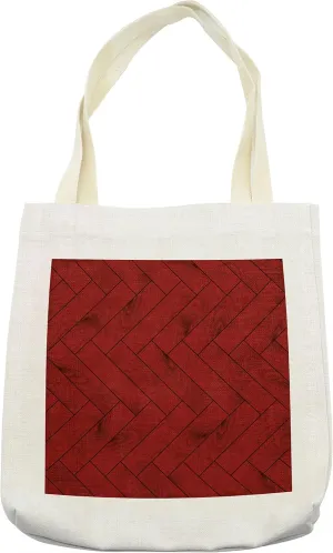 Lunarable Maroon Tote Bag, Zigzag Wood Texture Image Parquet Arboreal Surface Herringbone Country Design, Cloth Linen Reusable Bag for Shopping Books Beach and More, 16.5" X 14", Cream