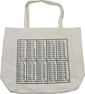 Lunarable Mathematics room Shopping Bag, Calculation Table of Multiplication Algebra Study Chart Count, Eco-Friendly Reusable Bag for Groceries Beach and More, 15.5" X 14.5", Black White
