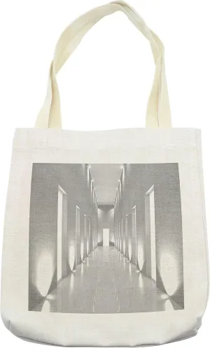 Lunarable Modern Tote Bag, Pattern of a Long Corridor in a Modern Office Building with a Contemporary Artwork, Cloth Linen Reusable Bag for Shopping Books Beach and More, 16.5" X 14", Cream