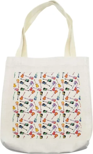 Lunarable Music Tote Bag, Colorful Illustration of Electro Guitar Instrument Teen Hobby Talent Concept Print, Cloth Linen Reusable Bag for Shopping Books Beach and More, 16.5" X 14", Cream