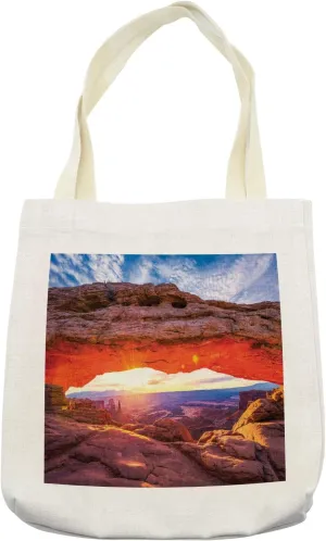 Lunarable National Park Tote Bag, Archway Curvature Immense Bedrock Sun Rays Sliding the Arch Glistening, Cloth Linen Reusable Bag for Shopping Books Beach and More, 16.5" X 14", Cream