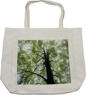 Lunarable Nature Shopping Bag, Moody Photo of Old Forest Tree in a Foggy Misty Weather Botanical Eco Picture, Eco-Friendly Reusable Bag for Groceries Beach and More, 15.5" X 14.5", Cream