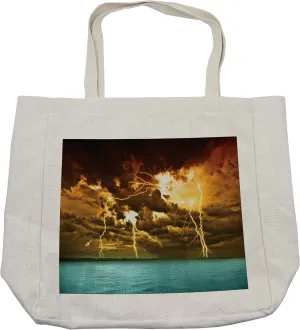 Lunarable Nature Shopping Bag, Storm over the Lake with Large Rain Clouds Miracle Solar with Cloudscape, Eco-Friendly Reusable Bag for Groceries Beach and More, 15.5" X 14.5", Cream