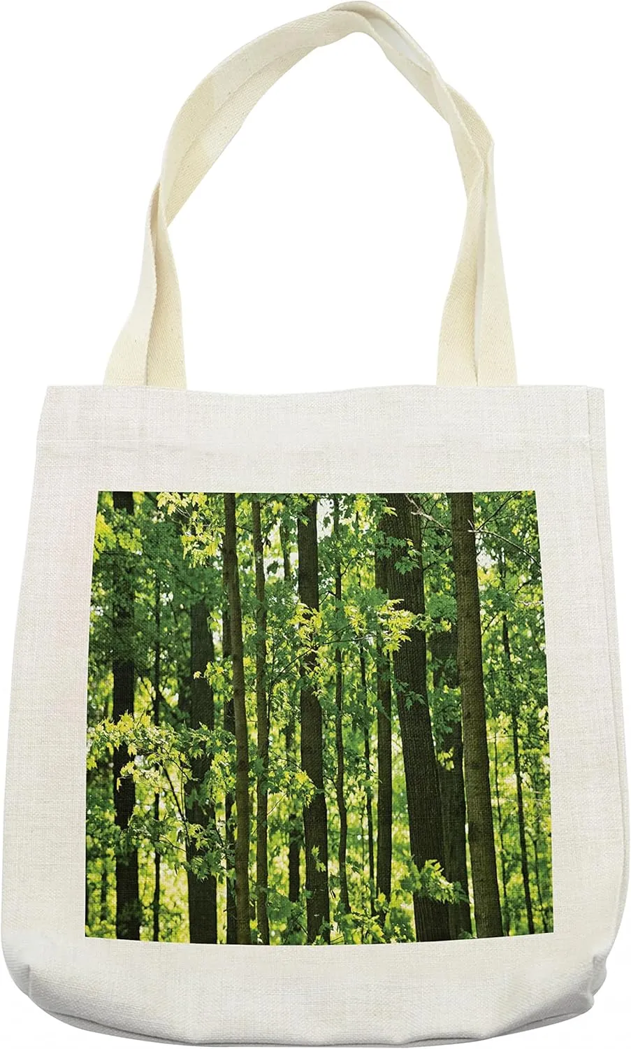 Lunarable Nature Tote Bag, Refreshing Young Forest with Canadian Maple Trees Foliage Environment Image, Cloth Linen Reusable Bag for Shopping Books Beach and More, 16.5" X 14", Green Brown