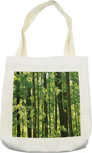 Lunarable Nature Tote Bag, Refreshing Young Forest with Canadian Maple Trees Foliage Environment Image, Cloth Linen Reusable Bag for Shopping Books Beach and More, 16.5" X 14", Green Brown