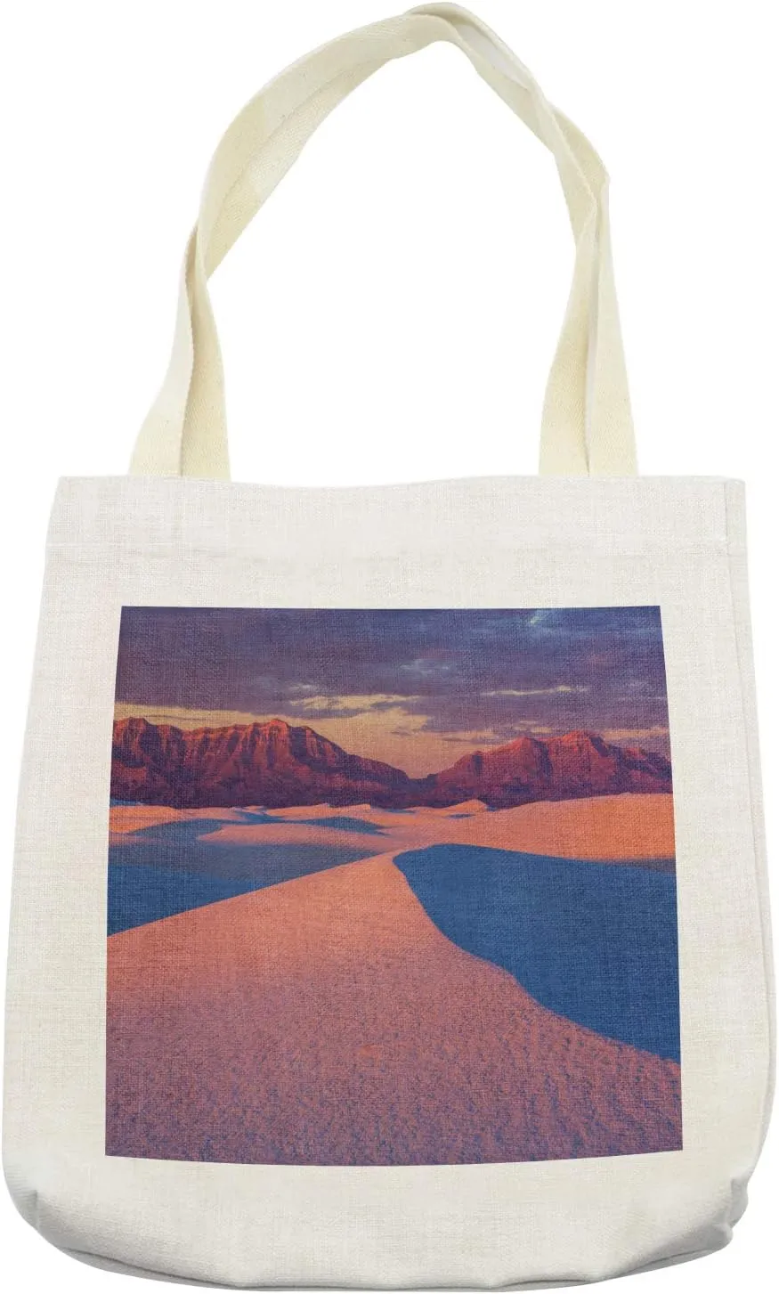 Lunarable New Mexico Tote Bag, Adventurous Scene of White Sands Park, Cloth Linen Reusable Bag for Shopping Books Beach and More, 16.5" X 14", Cream