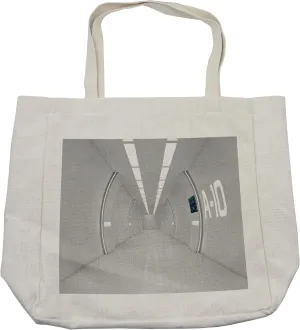 Lunarable Outer Space Shopping Bag, Corridor of Spacecraft Architecture Arrival to Solar System Time Travel Scenery, Eco-Friendly Reusable Bag for Groceries Beach and More, 15.5" X 14.5", Cream
