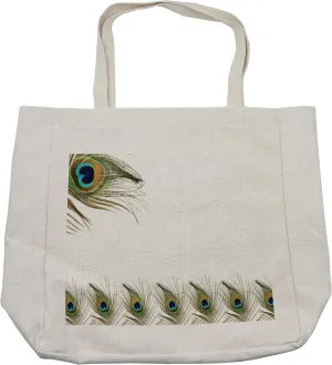 Lunarable Peacock Shopping Bag, Exotic Peacock Feathers Symbolizing Guidance for Soul Boho Ethnic, Eco-Friendly Reusable Bag for Groceries Beach and More, 15.5" X 14.5", Cream
