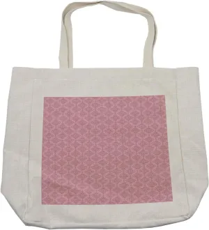 Lunarable Pink Damask Shopping Bag, Symmetrically Aligned Dried Rose Tonal Classical Vintage Art Deco, Eco-Friendly Reusable Bag for Groceries Beach and More, 15.5" X 14.5", Cream