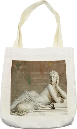 Lunarable Retro Tote Bag, Detail from the Tomb of Pisa Campo Santo Italian Mathematician and Physicist, Cloth Linen Reusable Bag for Shopping Books Beach and More, 16.5" X 14", Cream