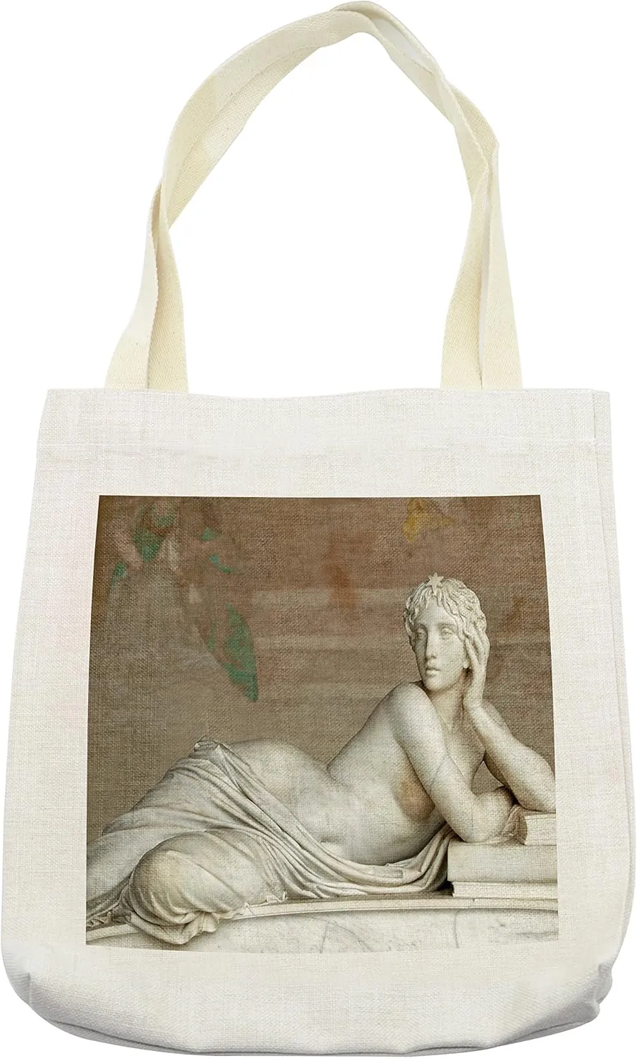 Lunarable Retro Tote Bag, Detail from the Tomb of Pisa Campo Santo Italian Mathematician and Physicist, Cloth Linen Reusable Bag for Shopping Books Beach and More, 16.5" X 14", Cream