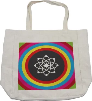Lunarable Science Shopping Bag, Atom Model with Colorful Circles Molecule Chemistry Biology Physics Lab Orbit Print, Eco-Friendly Reusable Bag for Groceries Beach and More, 15.5" X 14.5", Cream
