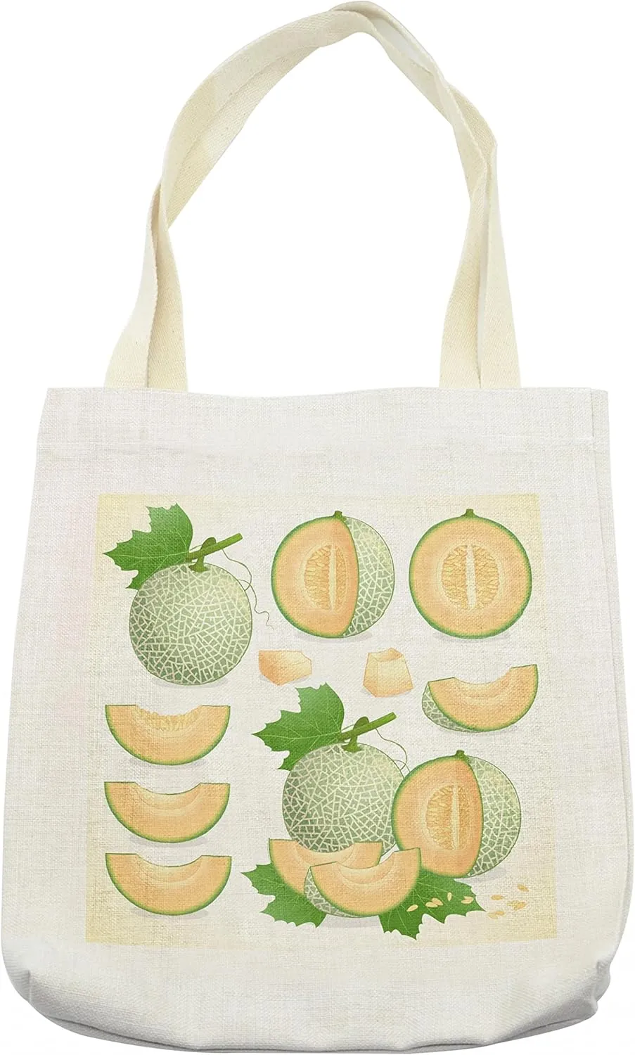 Lunarable Sweets Tote Bag, Various Melon Fruit with Leaf Yummy Ripe Food Fresh Diet Illustration, Cloth Linen Reusable Bag for Shopping Books Beach and More, 16.5" X 14", Cream
