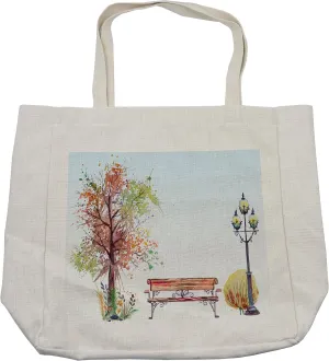 Lunarable Tree Shopping Bag, Watercolors Fall Season Representation Splash Features over Tree Pastel Colors, Eco-Friendly Reusable Bag for Groceries Beach and More, 15.5" X 14.5", Cream