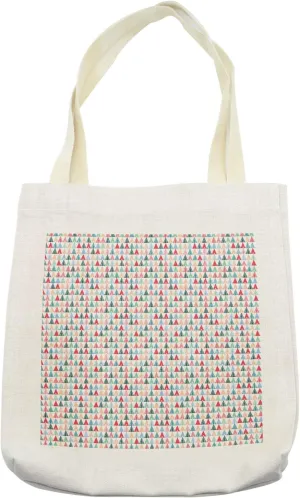 Lunarable Tree Tote Bag, Spruce Illustration of Colorful Christmas Pine Trees Geometric Elements, Cloth Linen Reusable Bag for Shopping Books Beach and More, 16.5" X 14", Cream