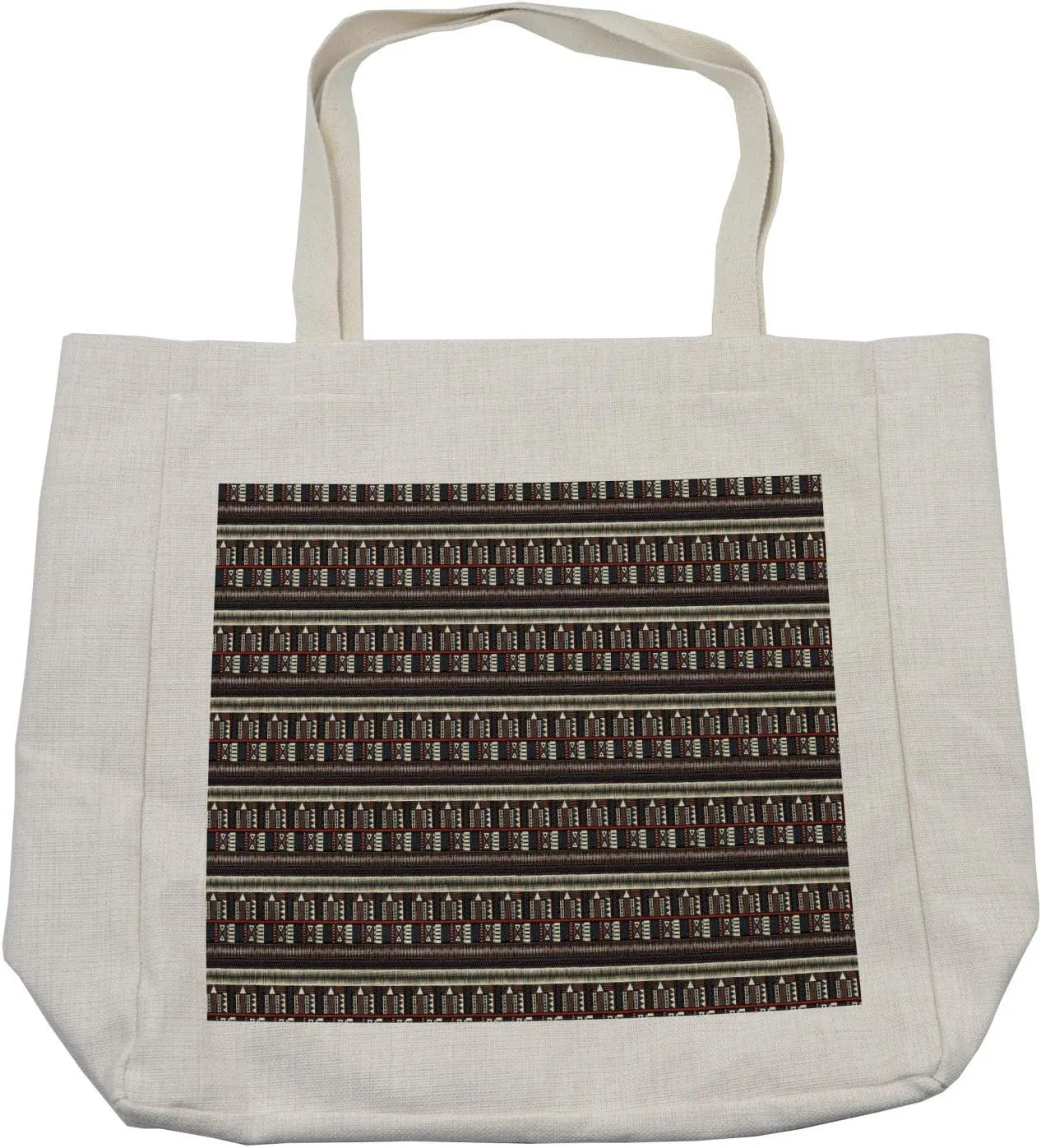 Lunarable Tribal Shopping Bag, Ethnic Inspired Layout of Motifs Chevron Details Horizontal Arrangement, Eco-Friendly Reusable Bag for Groceries Beach and More, 15.5" X 14.5", Cream