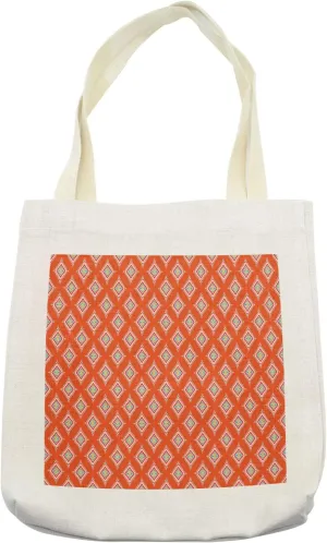Lunarable Tribal Tote Bag, Abstract Rectangles Ornamental Motifs Ancestral, Cloth Linen Reusable Bag for Shopping Books Beach and More, 16.5" X 14", Cream
