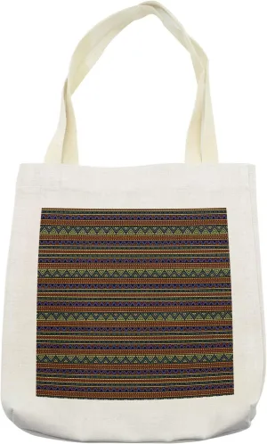 Lunarable Tribal Tote Bag, Ancestral American Cultures Inspired Vintage Aztec Motifs Folklore Pattern, Cloth Linen Reusable Bag for Shopping Books Beach and More, 16.5" X 14", Cream