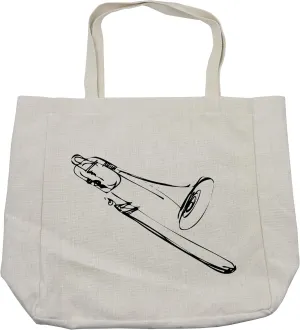Lunarable Trombone Shopping Bag, Sketch Artwork of a Brass Musical Instrument Sackbut Talent and Performance, Eco-Friendly Reusable Bag for Groceries Beach and More, 15.5" X 14.5", Cream