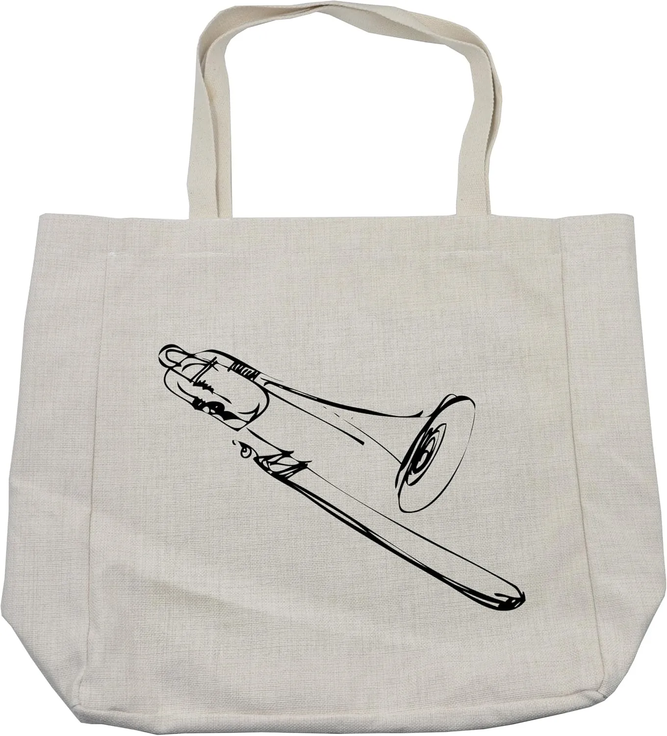 Lunarable Trombone Shopping Bag, Sketch Artwork of a Brass Musical Instrument Sackbut Talent and Performance, Eco-Friendly Reusable Bag for Groceries Beach and More, 15.5" X 14.5", Cream