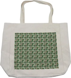 Lunarable Tropical Animals Shopping Bag, Breadfruit Palm Leaves and Plumeria Flowers with Birds Repetitive Pattern, Eco-Friendly Reusable Bag for Groceries Beach and More, 15.5" X 14.5", Cream
