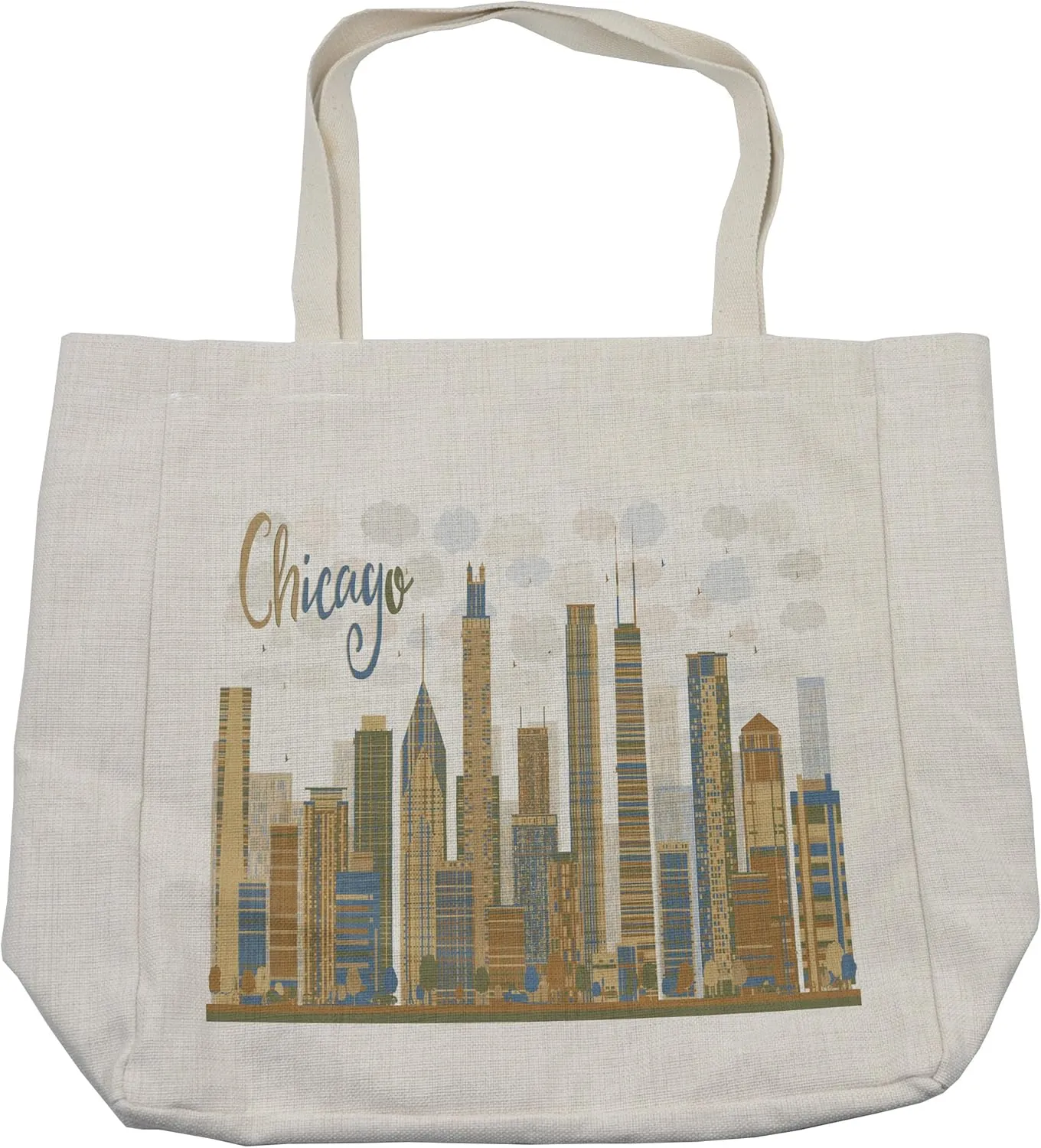 Lunarable USA Shopping Bag, Abstract Chicago City Financial District Famous Monument Tower Scraper View Print, Eco-Friendly Reusable Bag for Groceries Beach and More, 15.5" X 14.5", Cream