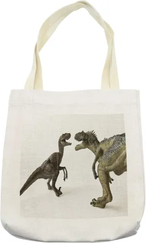 Lunarable Velociraptor Tote Bag, Close up Photo of Digital Drawn Jurassic Dinosaurs Allosaurus, Cloth Linen Reusable Bag for Shopping Books Beach and More, 16.5" X 14", Slate Brown and Dark Taupe