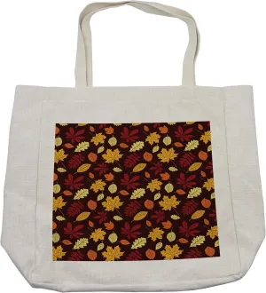 Lunarable Yellow and Brown Shopping Bag, Autumn Colored Leaves from Different Deciduous Trees of Woodland in Fall, Eco-Friendly Reusable Bag for Groceries Beach and More, 15.5" X 14.5", Cream