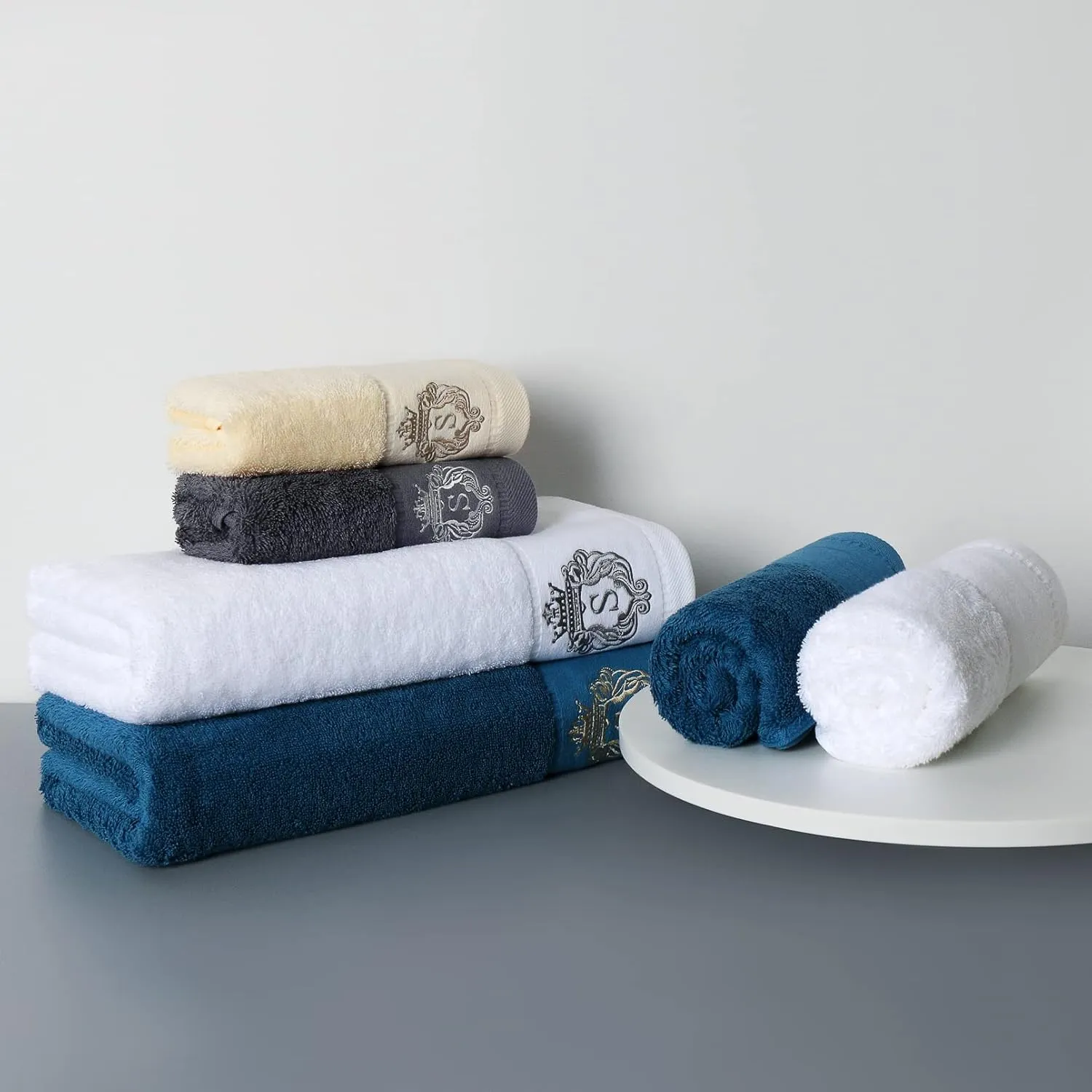 Luxury Bathroom Super Soft and Highly Absorbent Premium 100% Cotton Bath Towel Set for Gifts (Blue-M)