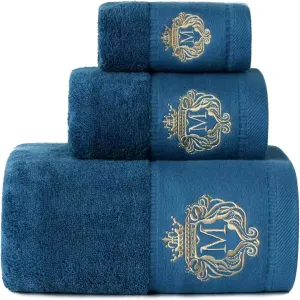 Luxury Bathroom Super Soft and Highly Absorbent Premium 100% Cotton Bath Towel Set for Gifts (Blue-M)