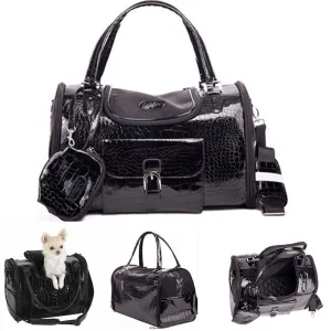 Luxury Black Chihuahua Leather Dog Carriers For Small Dogs Cats Pet Travelling Bags pet travel carriers dog slings handbags