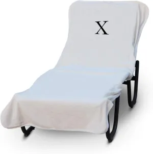 Luxury Hotel & Spa Monogrammed Pool Chaise Lounge Cover, Block Letter Embroidered - Extra Absorbent 100% Turkish Cotton- Soft Terry - Hotel-Style, Standard Size 90" X 29" - White - Black Letter X