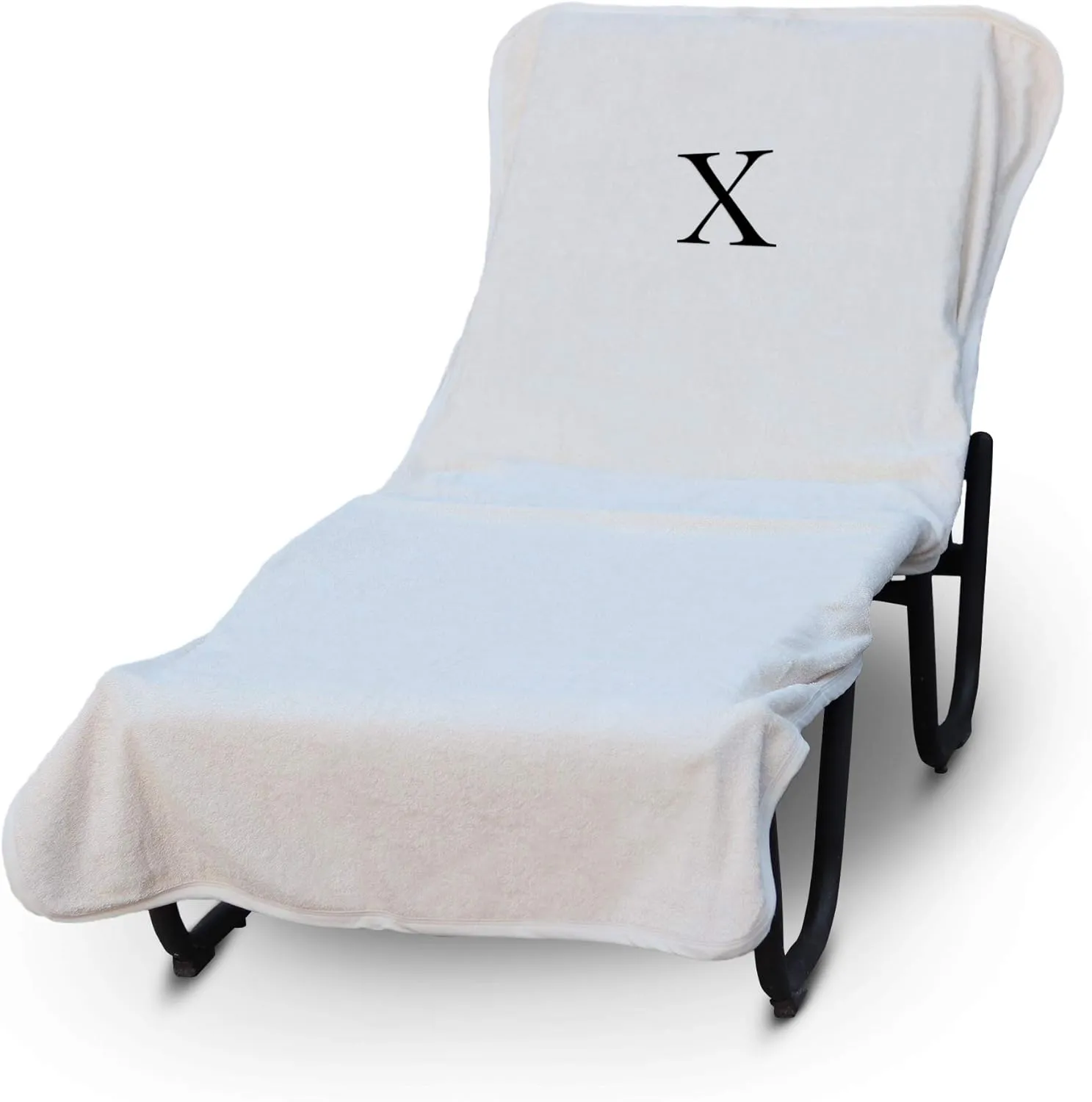 Luxury Hotel & Spa Monogrammed Pool Chaise Lounge Cover, Block Letter Embroidered - Extra Absorbent 100% Turkish Cotton- Soft Terry - Hotel-Style, Standard Size 90" X 29" - White - Black Letter X