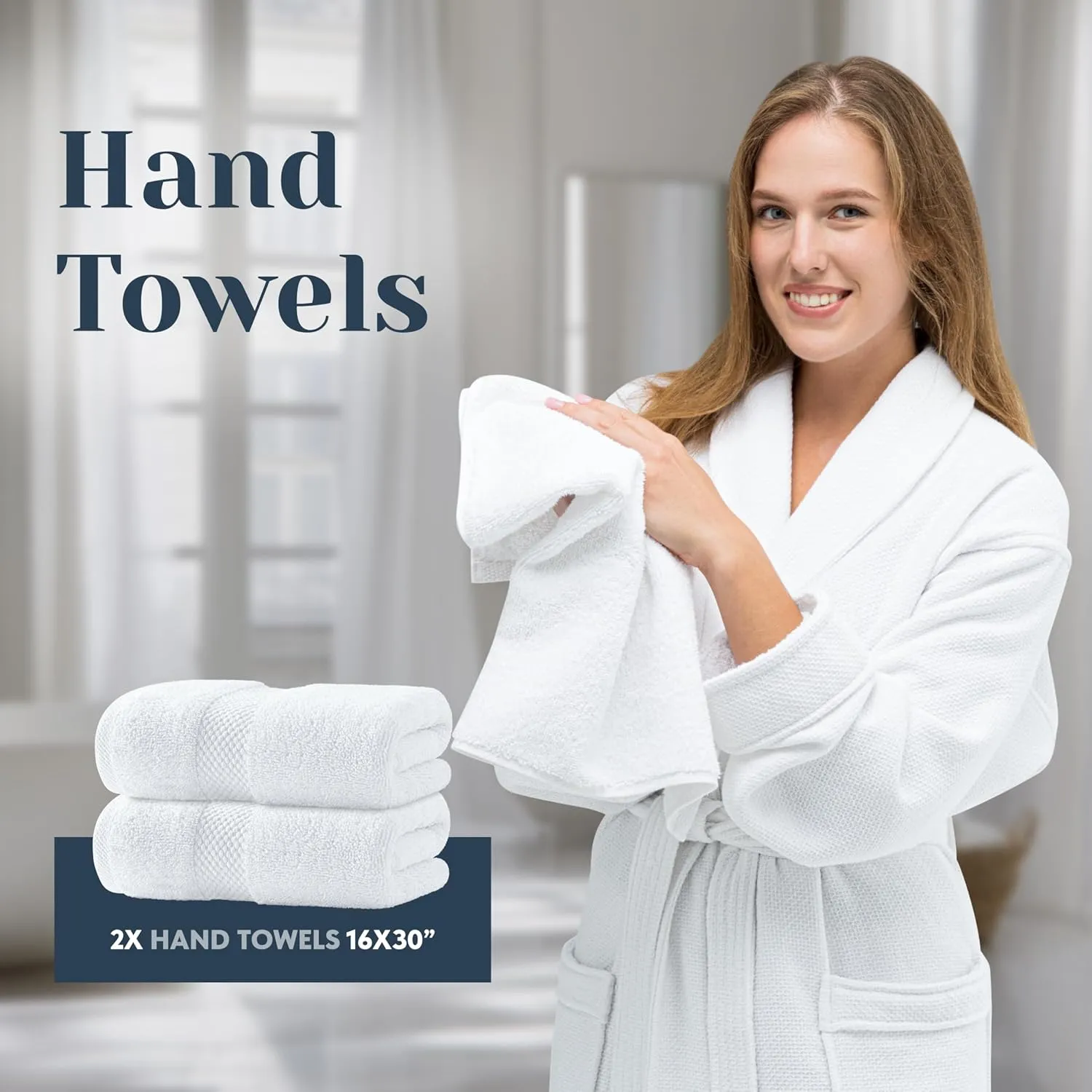 Luxury White Bath Towel Set of 8 Pieces - 100% Turkish Cotton Highly Absorbent Towels for Bathroom, 2 Luxury Bath Towels 700GSM, 2 Hand Towels, 4 Washcloths