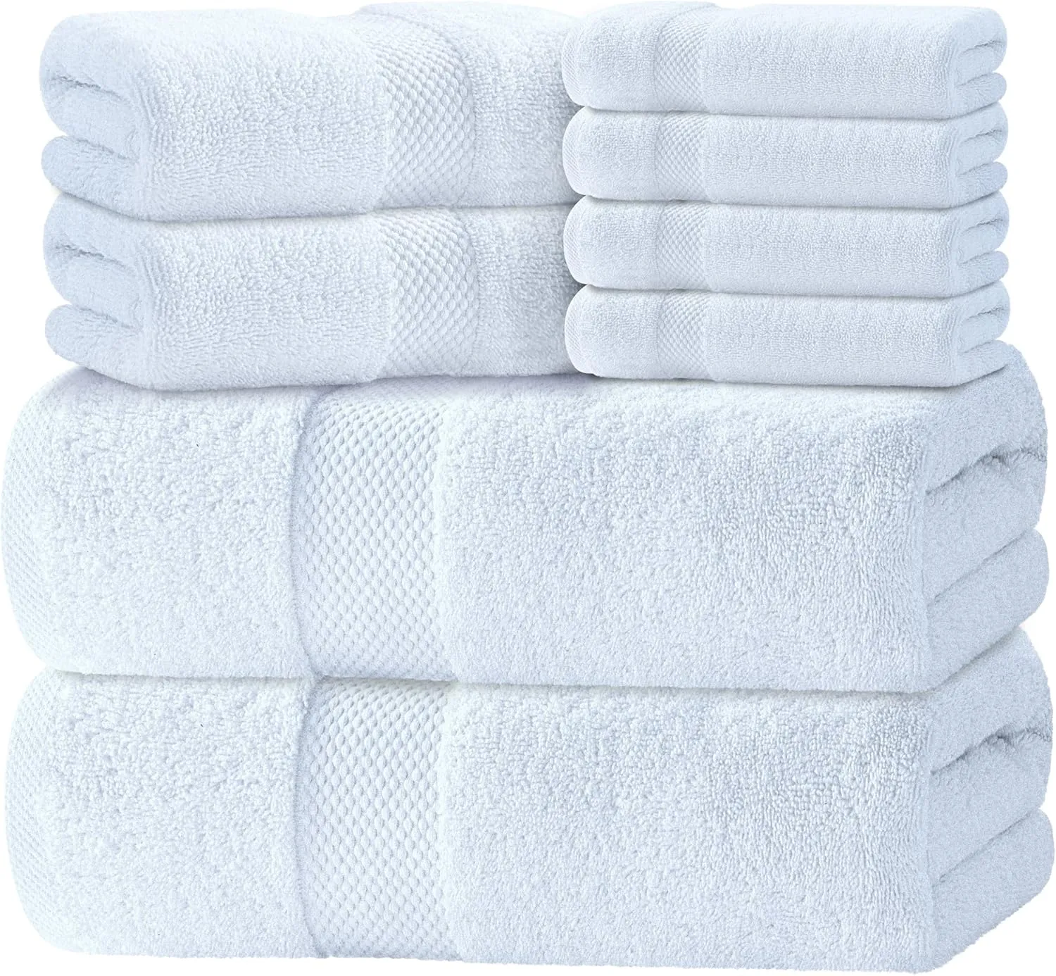 Luxury White Bath Towel Set of 8 Pieces - 100% Turkish Cotton Highly Absorbent Towels for Bathroom, 2 Luxury Bath Towels 700GSM, 2 Hand Towels, 4 Washcloths