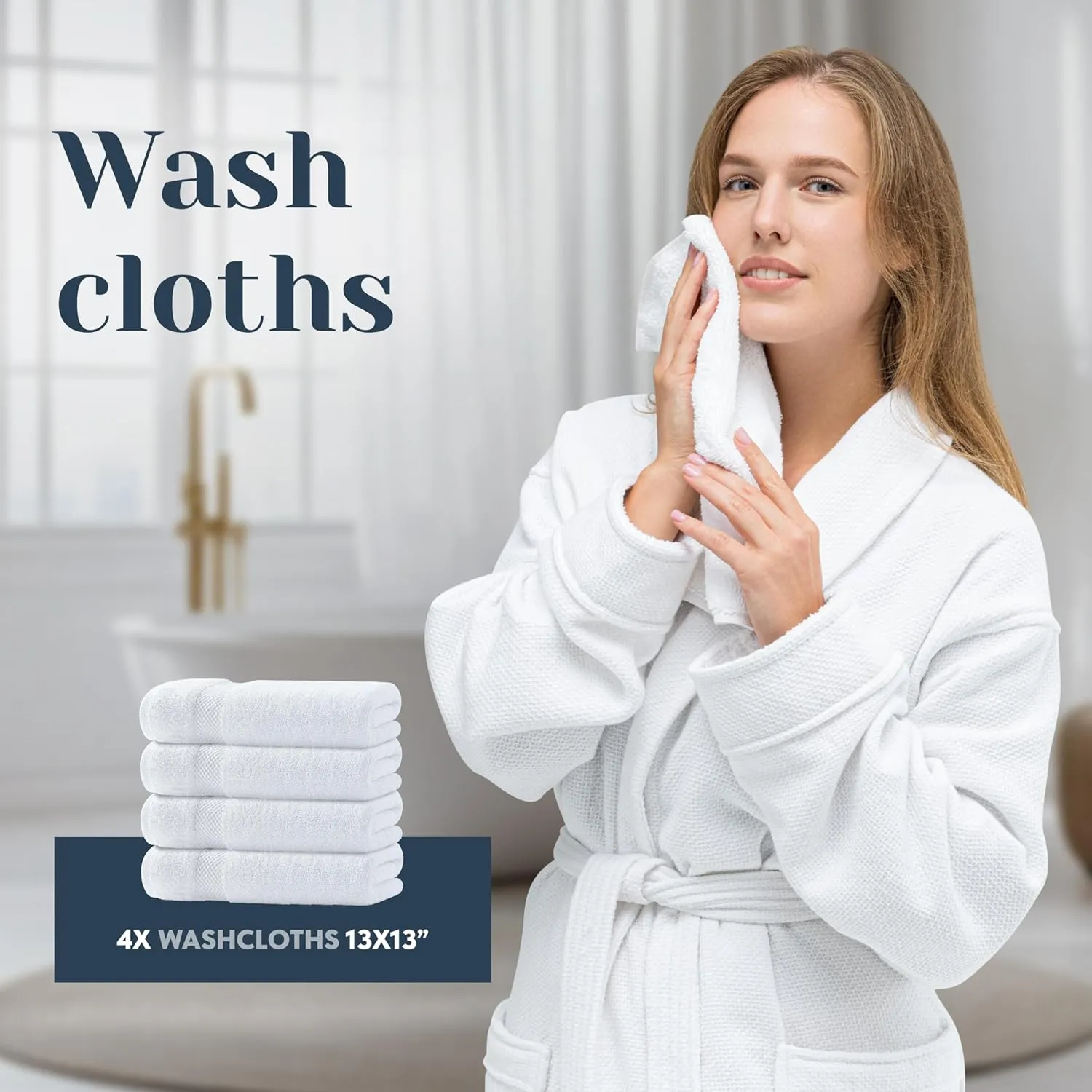 Luxury White Bath Towel Set of 8 Pieces - 100% Turkish Cotton Highly Absorbent Towels for Bathroom, 2 Luxury Bath Towels 700GSM, 2 Hand Towels, 4 Washcloths