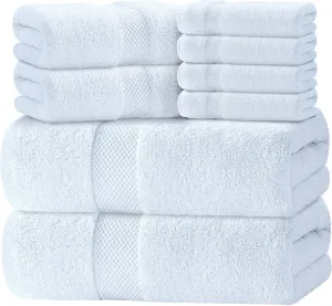 Luxury White Bath Towel Set of 8 Pieces - 100% Turkish Cotton Highly Absorbent Towels for Bathroom, 2 Luxury Bath Towels 700GSM, 2 Hand Towels, 4 Washcloths