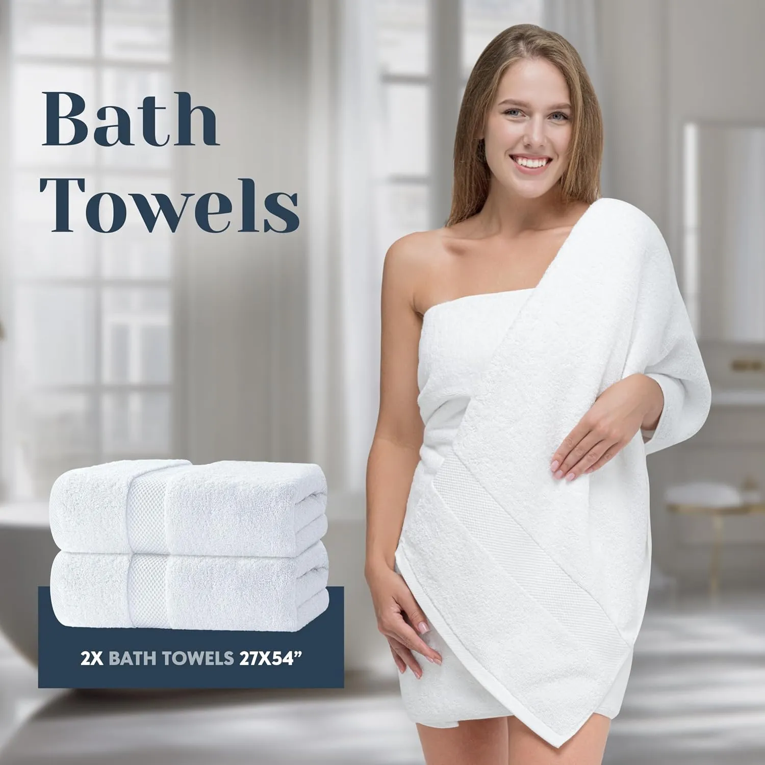 Luxury White Bath Towel Set of 8 Pieces - 100% Turkish Cotton Highly Absorbent Towels for Bathroom, 2 Luxury Bath Towels 700GSM, 2 Hand Towels, 4 Washcloths