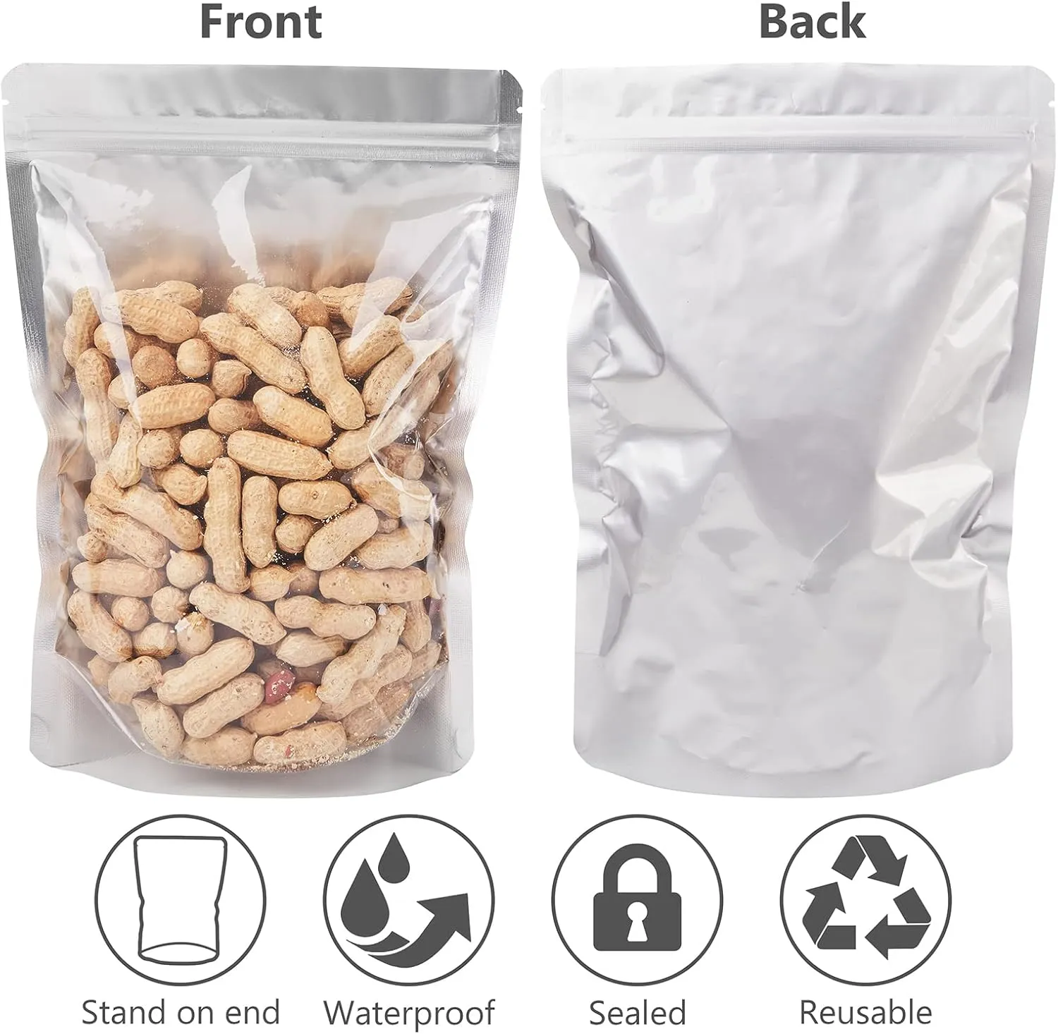LZLPACKING 100 Pieces Mylar Bags Smell Proof Bags Resealable Bags for Small Business with Clear Window stand up Bags for Food Storage and Lip Gloss, Jewelry, Eyelash Packaging (7 x 10 Inch)