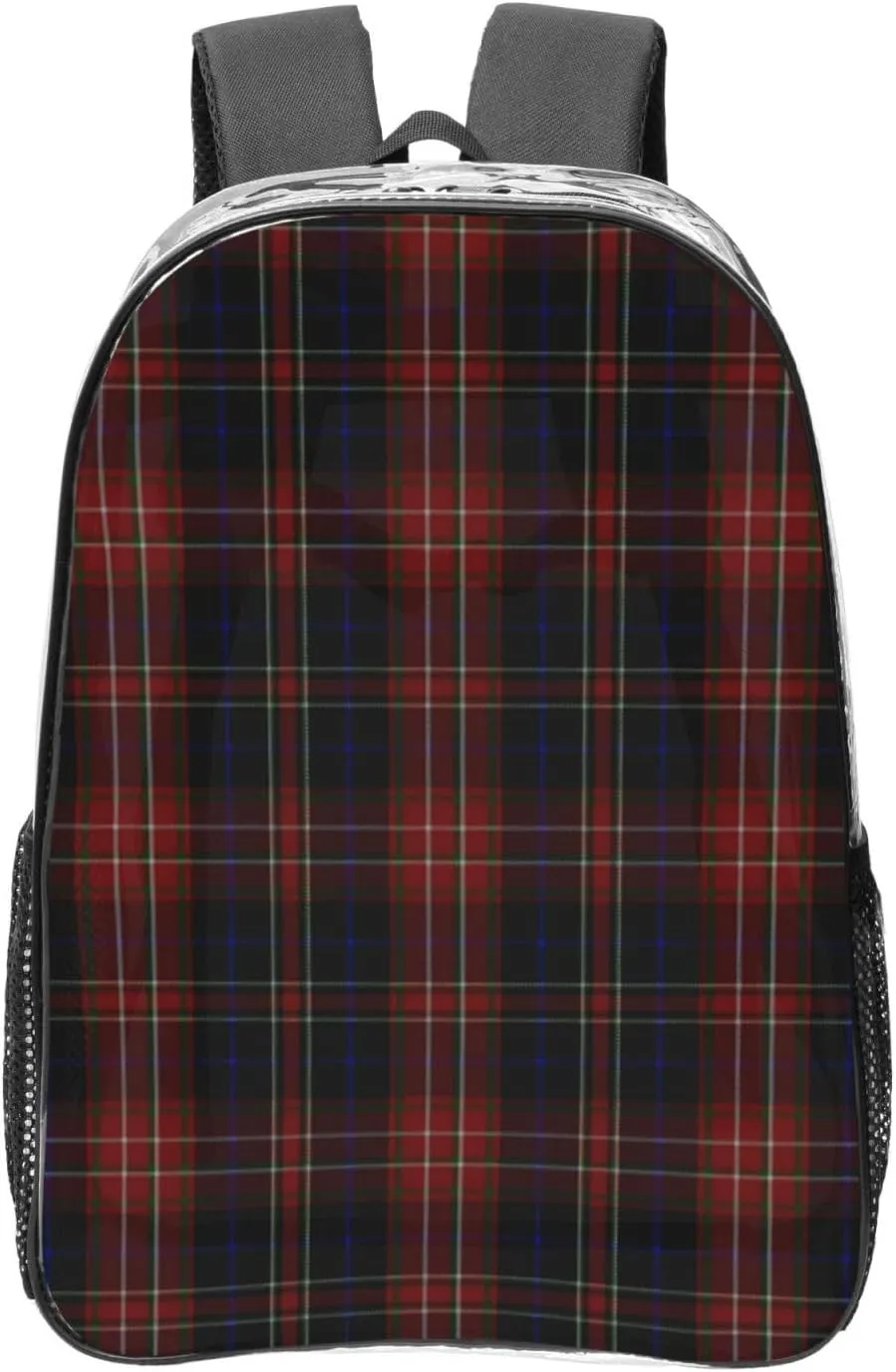 Macdonald Tartan Plaid Black Red Lightweight Clear Backpack - Transparent Bag For Work, Gym & Stadium Compliance