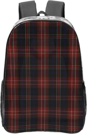 Macdonald Tartan Plaid Black Red Lightweight Clear Backpack - Transparent Bag For Work, Gym & Stadium Compliance