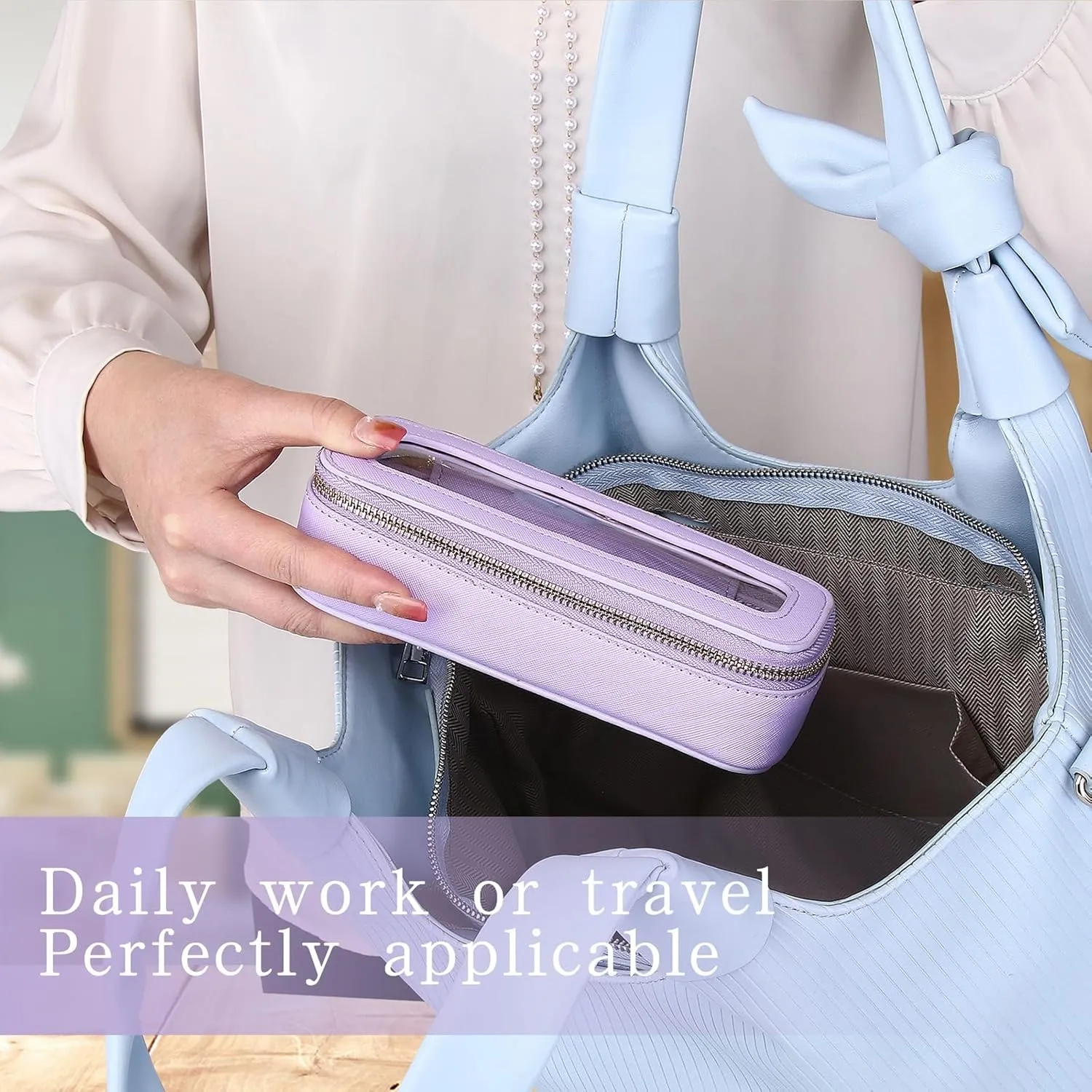 Makeup Brush Bag Slim Clear Makeup Bag Travel Cosmetic Case and Brush Holder Waterproof Toiletry Makeup Bag with Zipper Purse Organizer for Women (Purple, Slim)