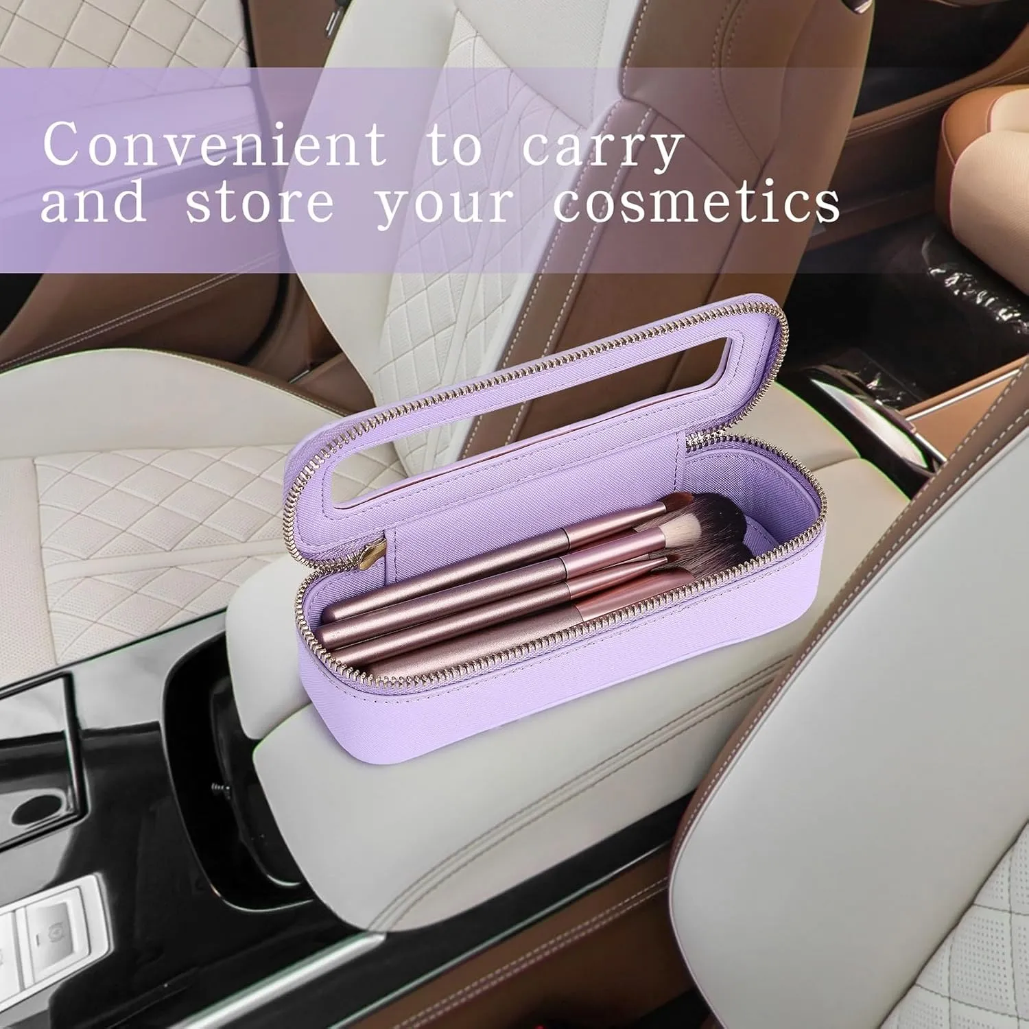 Makeup Brush Bag Slim Clear Makeup Bag Travel Cosmetic Case and Brush Holder Waterproof Toiletry Makeup Bag with Zipper Purse Organizer for Women (Purple, Slim)