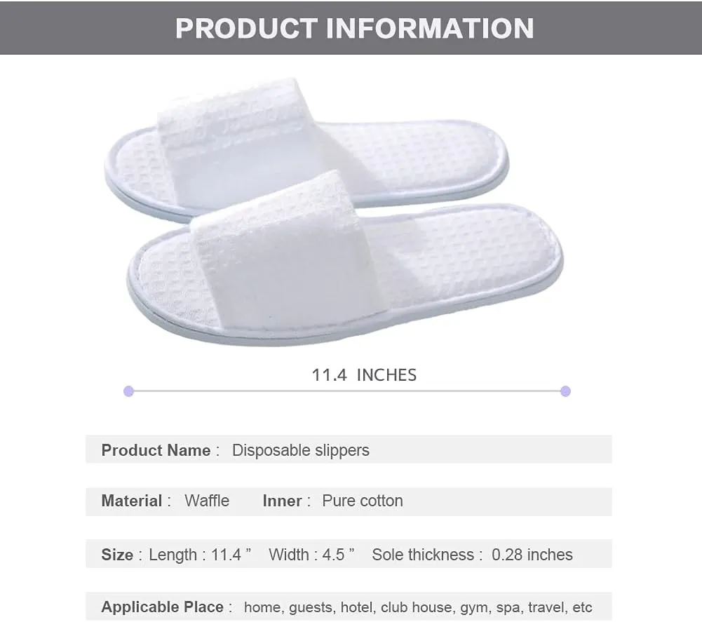 Maltose Disposable Slippers for Guests - 5 Pairs Non-Slip House Slippers - Unisex Soft Thicker Cotton Sole White Hotel Spa Slippers, 11.2" x 4.3" Shoe Size