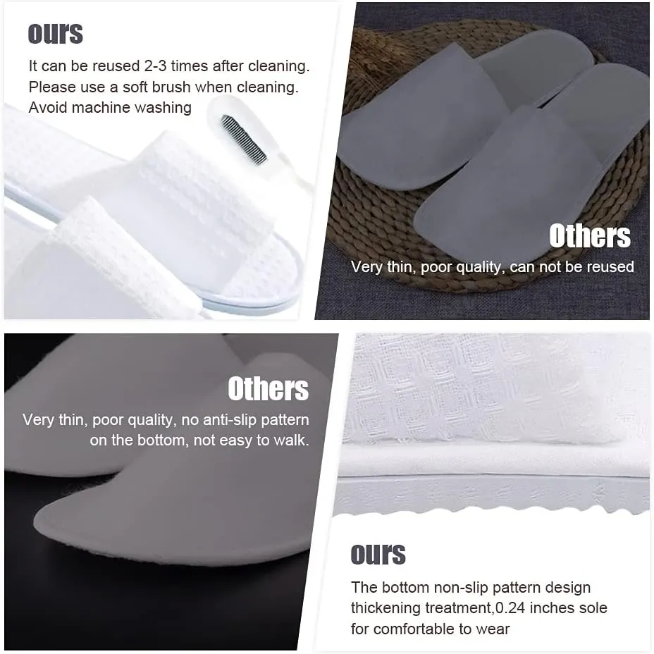Maltose Disposable Slippers for Guests - 5 Pairs Non-Slip House Slippers - Unisex Soft Thicker Cotton Sole White Hotel Spa Slippers, 11.2" x 4.3" Shoe Size