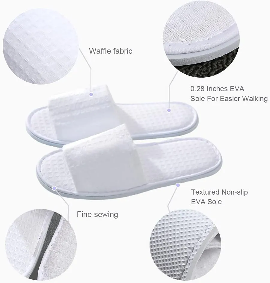 Maltose Disposable Slippers for Guests - 5 Pairs Non-Slip House Slippers - Unisex Soft Thicker Cotton Sole White Hotel Spa Slippers, 11.2" x 4.3" Shoe Size