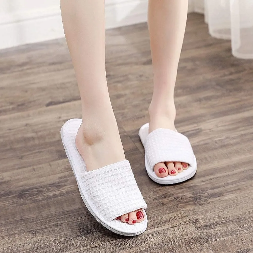 Maltose Disposable Slippers for Guests - 5 Pairs Non-Slip House Slippers - Unisex Soft Thicker Cotton Sole White Hotel Spa Slippers, 11.2" x 4.3" Shoe Size